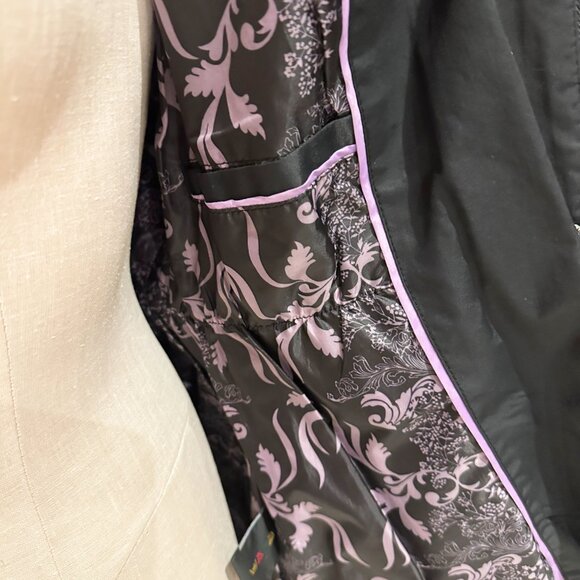 Black Casual Jacket Womans Size Small Full Zip Hidden Hood Elastic Waist - Picture 5 of 11